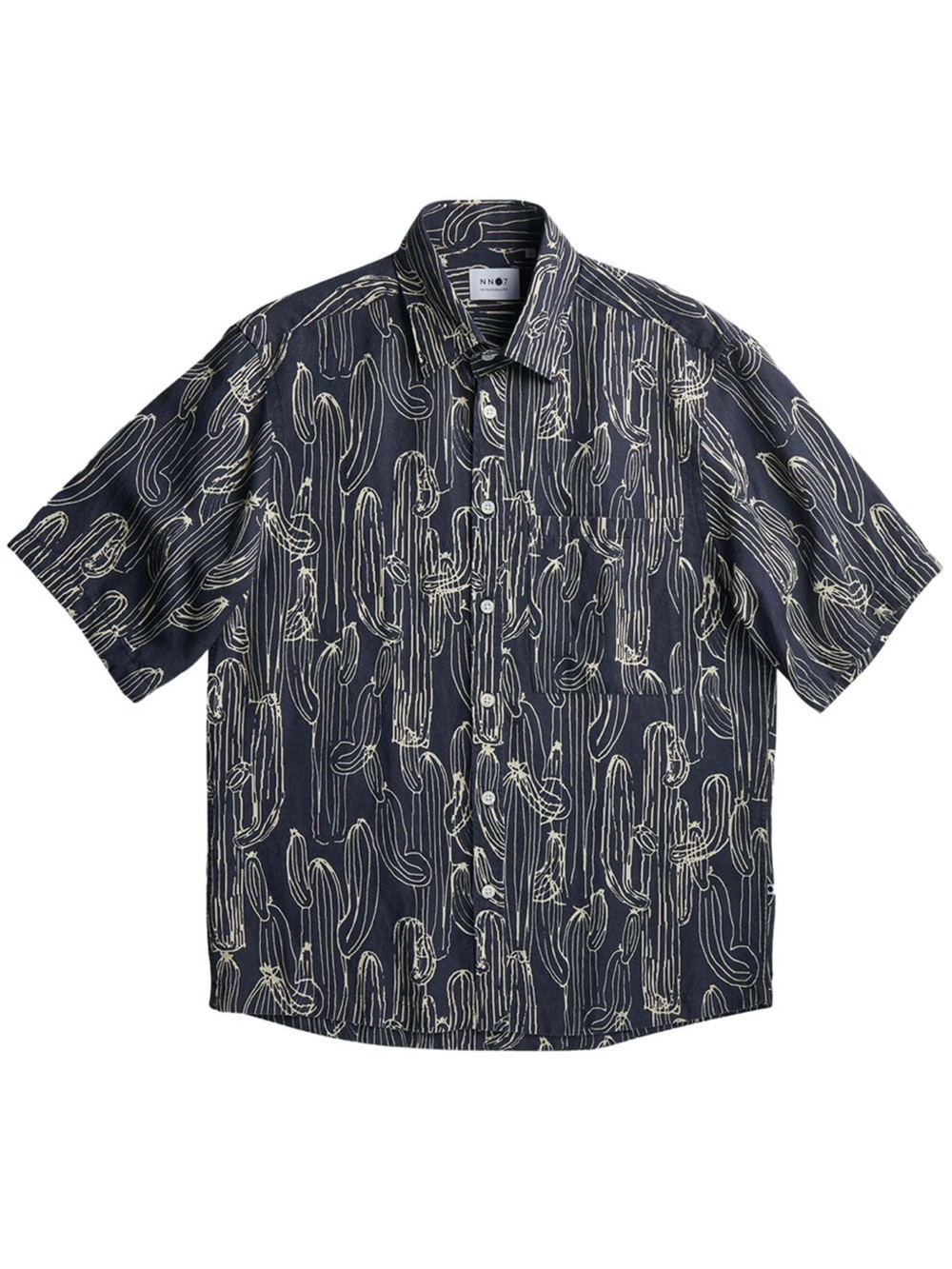 NN07 Hans Navy Cactus-Print Short-Sleeve Shirt